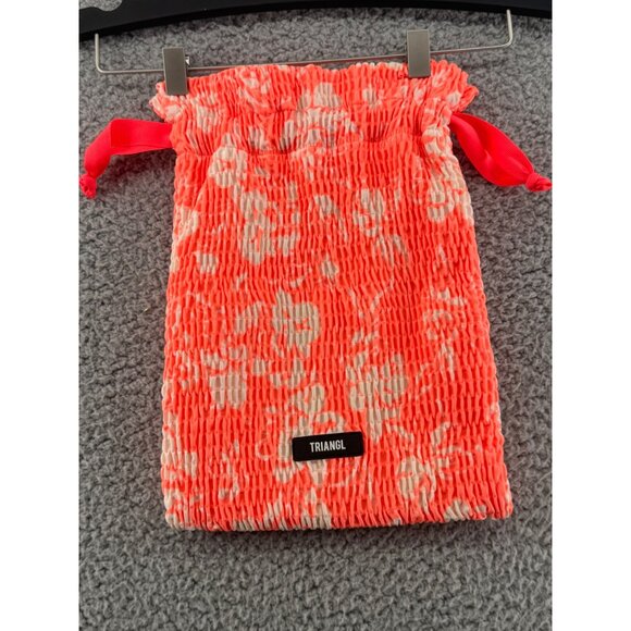 Triangl Textured Coral & White Floral Drawstring Pouch Bag - Picture 1 of 4